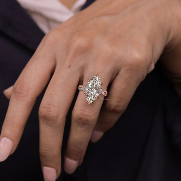 5ct Marquise Moissanite engagement ring 14K Yellow Gold solitaire Twist Band marquise cut ring Wedding Ring for Women