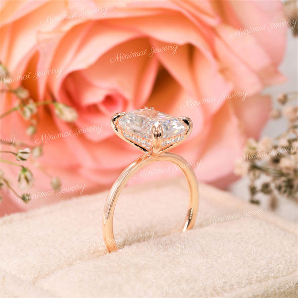 3CT Radiant moissanite engagement ring 14k rose gold hidden halo ring solitaire radiant cut ring bridal wedding ring anniversary gift ring