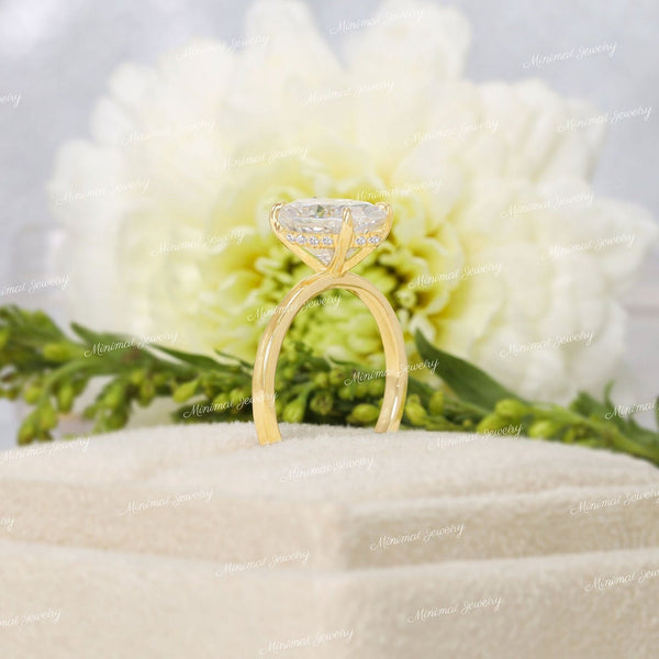 2.5 CT Oval moissanite engagement ring simple oval engagement ring oval cut hidden halo ring 14k yellow gold Promise,wedding ring women