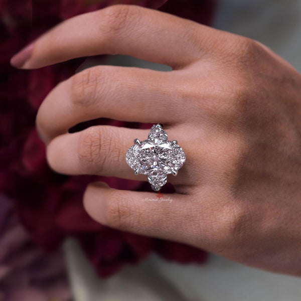 Oval lab grown diamond ring 9CT IGI Certified oval engagement ring hidden halo Three stone large diamond wedding anniversary ring for women