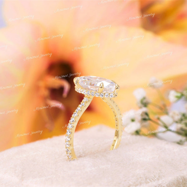 2 CT marquise moissanite engagement ring,hidden halo cathedral ring set,marquise cut solitaire ring,modern unique,anniversary wedding ring