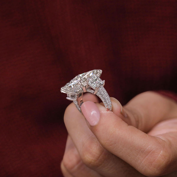 9.5CT Princess Cut Moissanite Bridal Set Three Stone Engagement Ring with Wedding Band Anniversary Wedding Ring Set 14k white gold