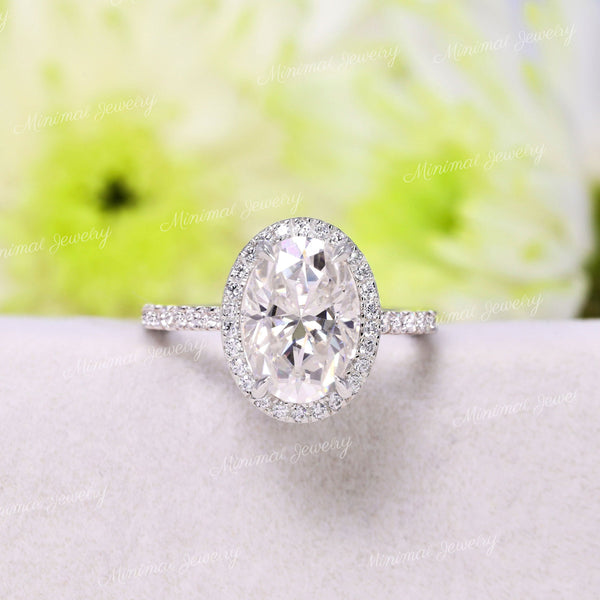 2.5 CT oval halo engagement ring,14k white gold,unique cathedral set,oval moissanite halo ring,oval cut moissanite,anniversary,wedding ring
