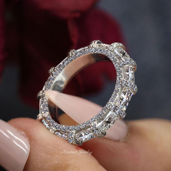 4.47 TCW Radiant moissanite eternity band 14k white gold moissanite wedding band women anniversary band eternity ring unique stackable ring