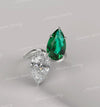 9TCW Toi et moi ring,pear shaped engagement ring,two stone pear moissanite&lab Emerald ring,unique double stone celebrity style wedding ring