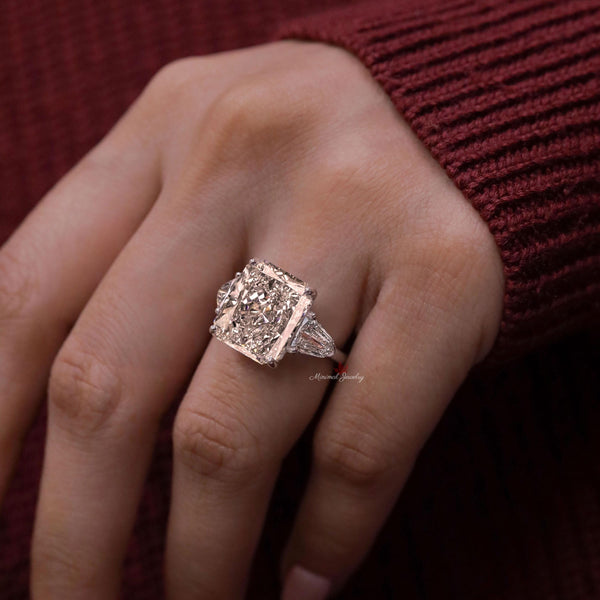 Radiant Cut Moissanite Engagement Ring 16CT Three Stone Wedding Anniversary Ring for Women 14k gold Large diamond Statement ring Side Shield