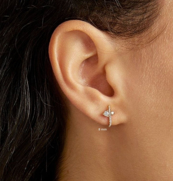 diamond huggie earrings,14k solid gold huggie earrings,diamond huggies,half open huggie hoop earrings,ear hugger,diamond•Cartilage Earring