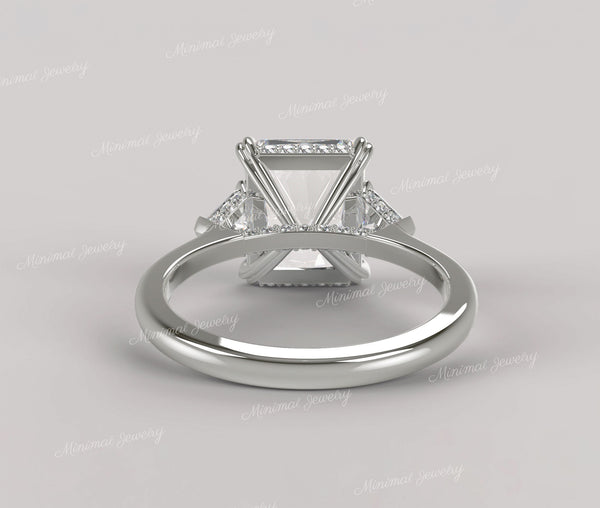 Radiant Cut Moissanite Engagement Ring Three-Stone with Hidden Halo & Side Trillion,9 CT Large Radiant Wedding Ring Women Anniversary Ring