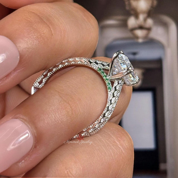 1.5 CT radiant cut moissanite engagement ring art deco filigree ring solitaire hidden halo vintage edwardian style wedding anniversary ring