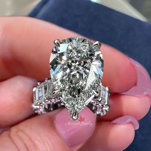 8 CT Large pear moissanite engagement ring,celebrity style,unique pear shaped ring,wide band teardrop ring,Diamond cocktail wedding ring