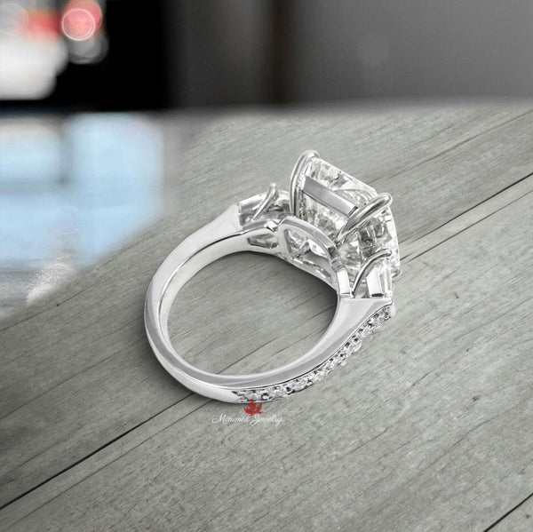 10 carat cushion cut moissanite engagement ring large Three stone Moissanite celebrity style big square diamond ring cocktail wedding ring