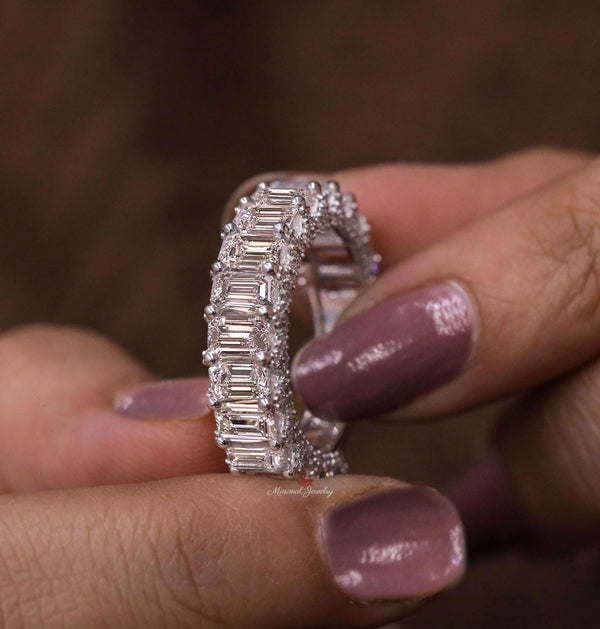 Lab Grown Diamond Eternity Ring: Emerald Cut Wedding Band, 4.64 TCW