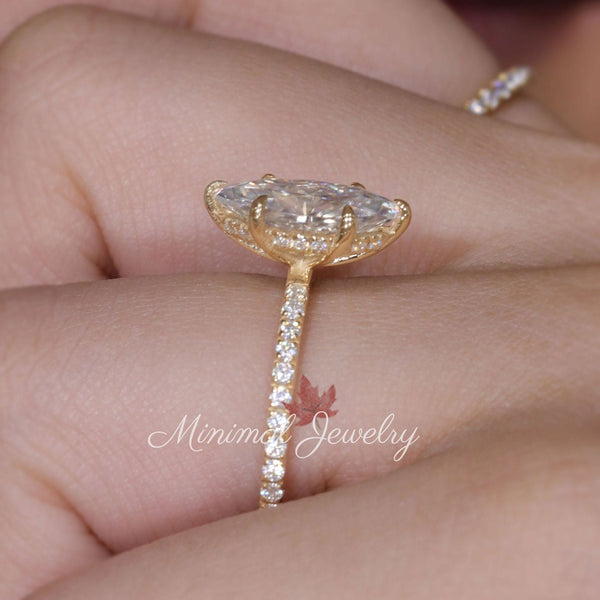 2.6 CT marquise cut moissanite engagement ring,diamond hidden halo ring,moissanite marquise,solitaire ring,promise ring,wedding ring•women