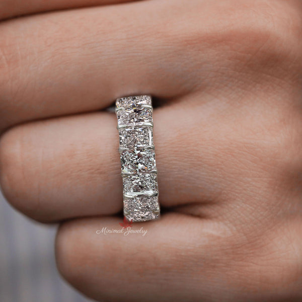 Radiant moissanite full eternity band,14k white gold wedding band,moissanite eternity ring,thick modern,stackable unique wedding band