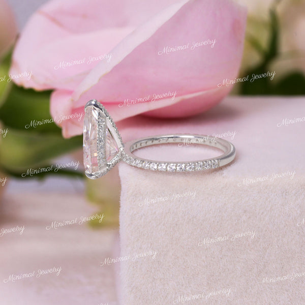 3 CT pear cut moissanite engagement ring,hidden halo pear shaped ring,solitair,pave prong,pear moissanite ring,bridal wedding ring,women