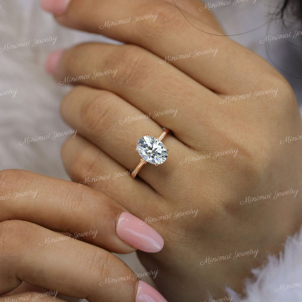 2.5 CT Oval Moissanite engagement ring,Rose gold,hidden halo oval cut moissanite,pave bridge,unique solitaire,Cathedral ring,wedding ring