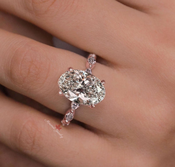 4 CT oval engagement ring,oval moissanite ring,unique solitaire engagement ring,14K white gold diamond wedding ring,women,promise ring•her