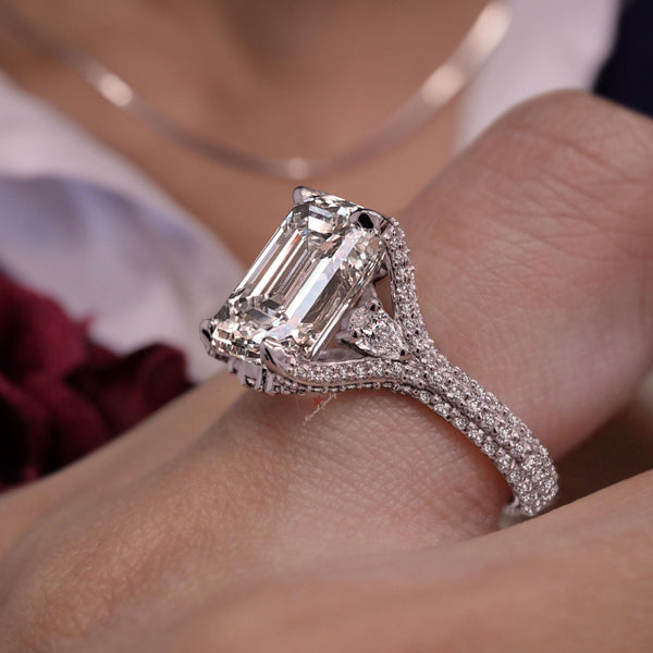 5 CT Emerald Cut Engagement Ring Set 14k Gold Three Stone Moissanite Ring Split Shank Wedding Ring Moissanite Bridal Set Anniversary gift