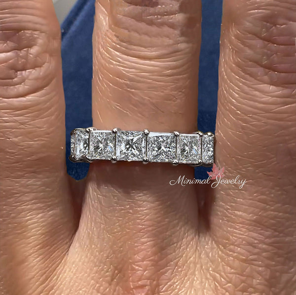 Moissanite eternity band 14k white gold 6.02TCW princess Moissanite wedding band 4mm full eternity ring stackable ring anniversary band ring