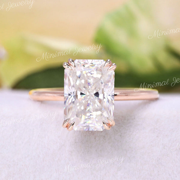 3CT Radiant moissanite engagement ring 14k rose gold hidden halo ring solitaire radiant cut ring bridal wedding ring anniversary gift ring
