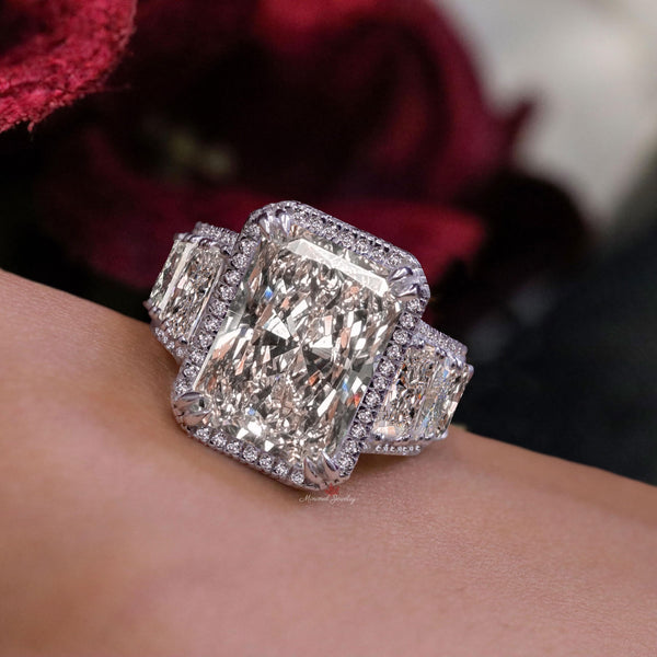 9.5 CT Radiant moissanite engagement ring large radiant cut halo ring eternity band art deco celebrity style big diamond ring wedding ring