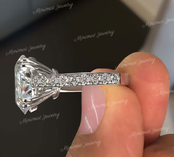 4CT Round Moissanite Engagement Ring Solitaire 14k Gold Cathedral Ring Simple Moissanite Wedding Ring Anniversary Ring for Women