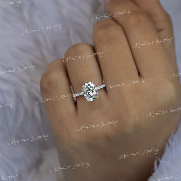 Oval Moissanite engagement ring,hidden halo,2.5 CT oval moissanite ring,pave prong set,oval solitaire,modern engagement ring,wedding ring