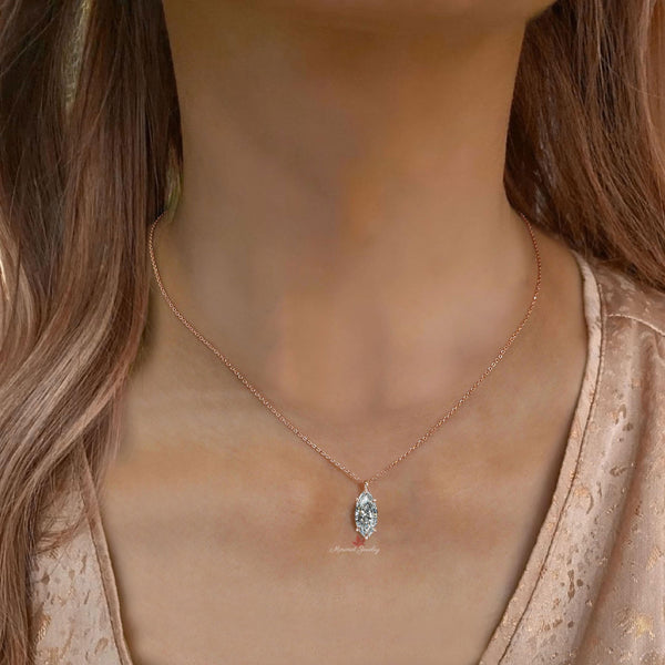 Marquise moissanite pendant necklace,18k/14k solid gold chain necklace,solitaire moissanite necklace,minimalist rose gold necklace