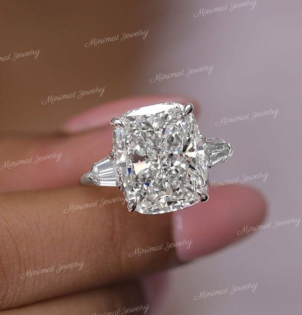 3 stone cushion cut engagement ring 17.2 TCW Shiled&Large elongated cushion cut moissanite engagement ring cocktail Three stone wedding ring