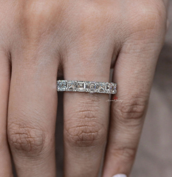 Asscher cut full eternity band,Moissanite wedding band,eternity ring white gold,modern thick,unique 4mm wedding band,Matching Stacking ring