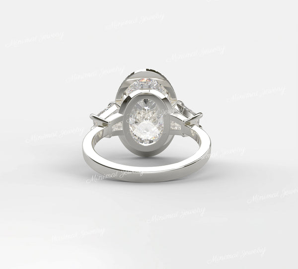 9.21 TCW Three stone oval engagement ring celebrity style,baguette&halo large oval moissanite engagement ring big diamond ring wedding ring