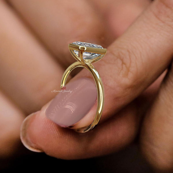 Emerald Cut Engagement Ring 4CT Lab Grown Diamond Bezel Set Ring 14K Gold Solitaire Ring VVS clarity IGI Certified diamond Wedding ring