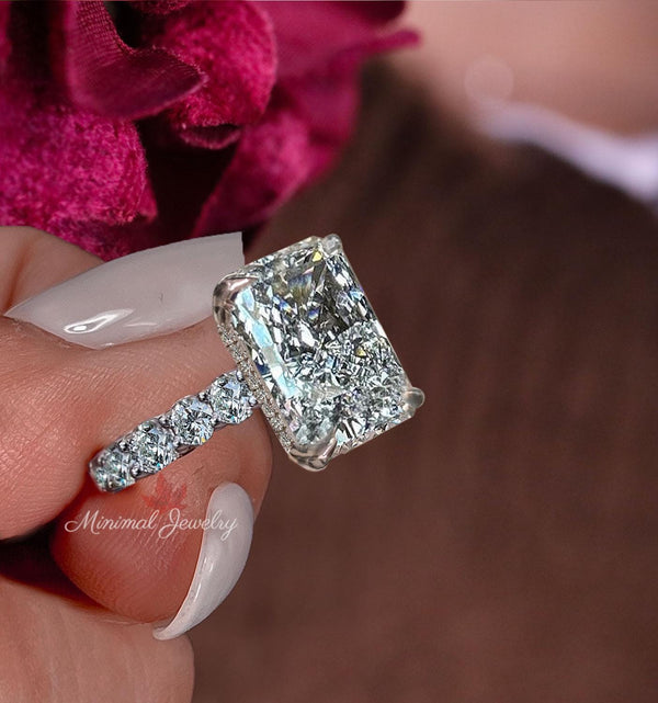 Lab Grown Diamond Ring 6CT Radiant Cut Engagement Ring for Women Hidden Halo IGI Certified Large diamond Wedding Ring Anniversary gift ring