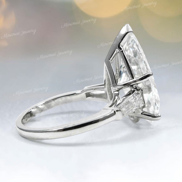 6 CT pear shaped engagement ring,moissanite three stone ring,unique large pear cut engagement ring,white gold diamond wedding ring,women