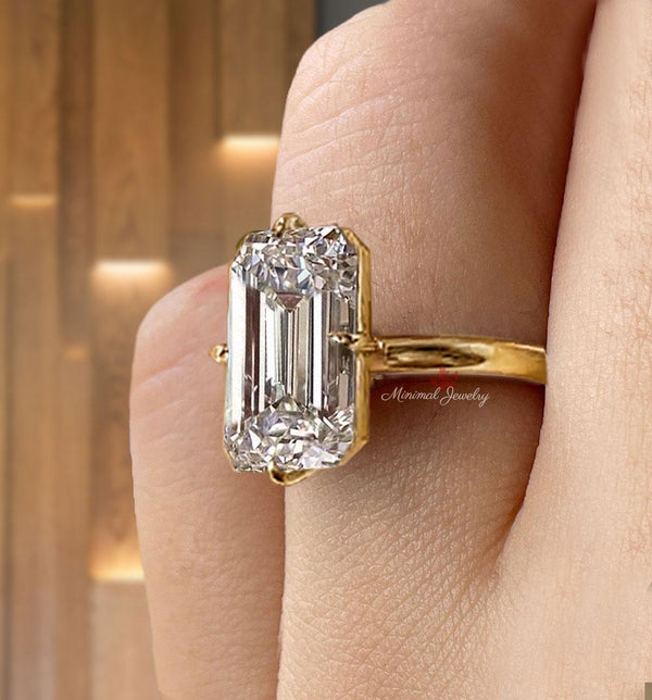 9CT Emerald Cut Engagement Ring in 14K Gold Solitaire emerald cut moissanite Ring Statement Wedding anniversary gift Large Diamond ring