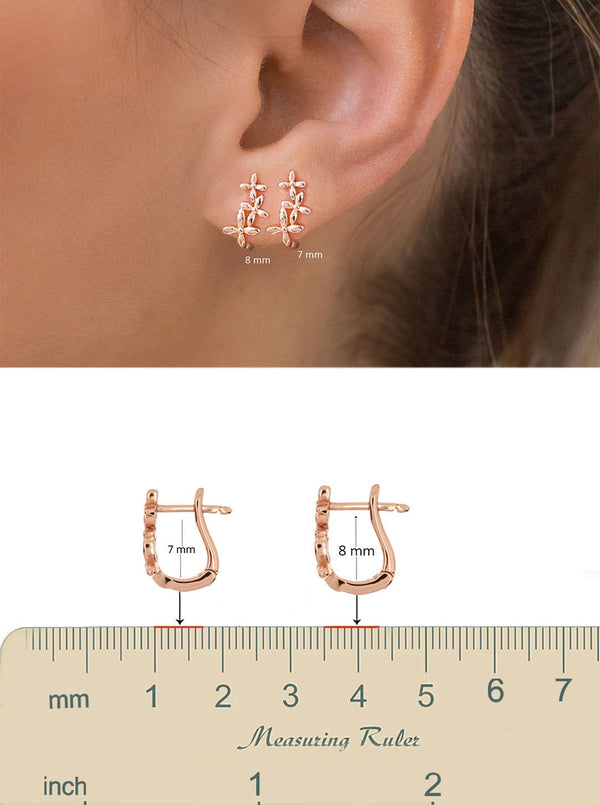 14k gold huggie earrings dainty huggie hoop earrings mini flower hoop earrings tiny solid Gold small hoop earrings cartilage hoop earrings