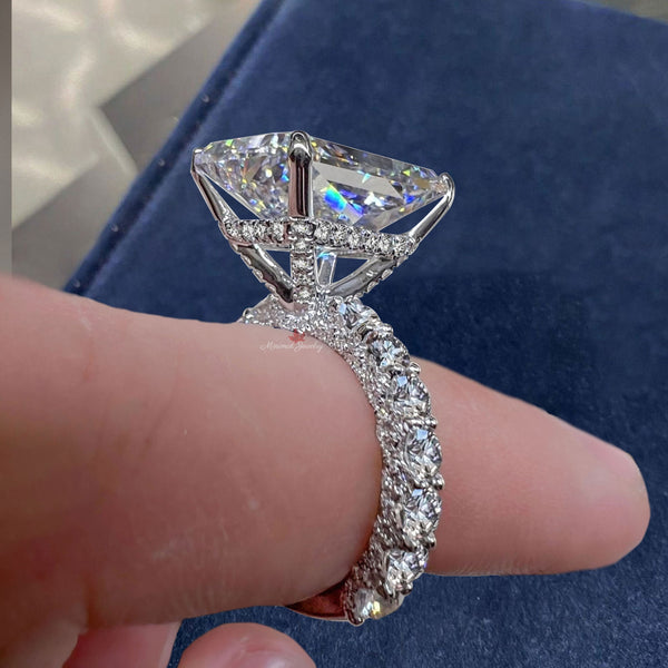 5 carat radiant moissanite engagement ring hidden halo Thick eternity band large radiant cut ring unique ring design diamond wedding ring