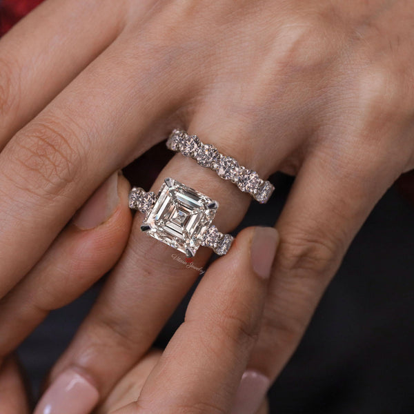 Asscher cut moissanite engagement ring set 5.5CT asscher cut ring moissanite bridal set wedding ring women anniversary ring Eternity band