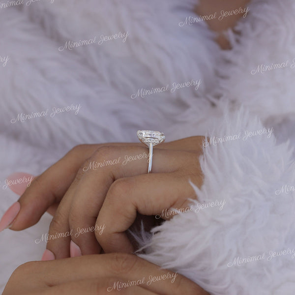 3CT Radiant moissanite engagement ring,14k white gold,hidden halo,solitaire radiant cut ring,claw prong,Cathedral ring,anniversary gift ring