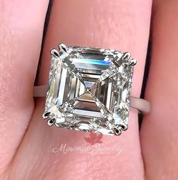 Asscher moissanite engagement ring hidden halo gold cathedral wedding ring 9CT solitaire asscher cut ring large diamond anniversary ring