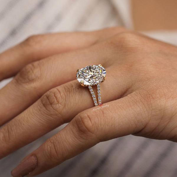 Oval Lab Grown diamond Engagement Ring 5.5CT IGI Certified Hidden Halo Split Shank Cathedral Set Oval Cut Diamond Wedding Ring for Women