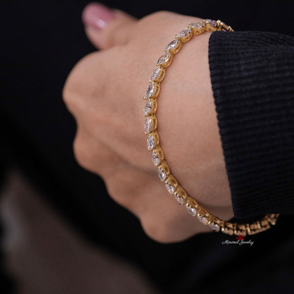 Marquise tennis bracelet,10k/14k solid gold moissanite tennis bracelet,luxury lab diamond tennis bracelet,dainty moissanite bracelet,women