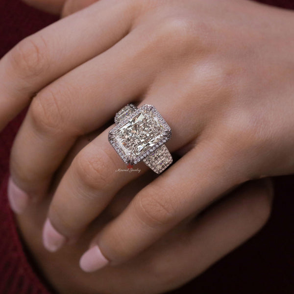 Lab grown Diamond Ring 8 CT Radiant cut engagement ring eternity band solitaire IGI certified large Diamond wedding anniversary ring women