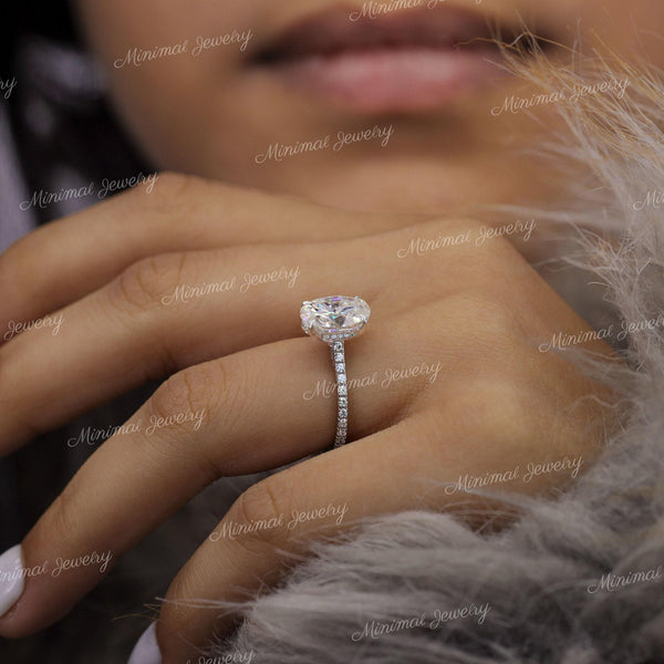 2.5 ct hidden halo oval engagement ring,moissanite oval solitaire ring,14k white gold,pave bridge cathedral ring,anniversary wedding ring