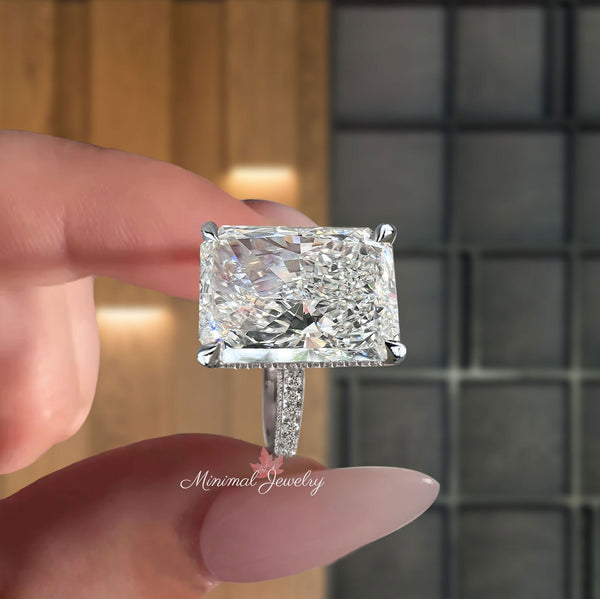 14.5 CT Radiant cut engagement ring Large moissanite double hidden halo solitaire Radiant cut moissanite ring big wedding anniversary ring