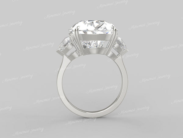 9ct pear moissanite ring large stone anniversary ring Three stone pear shaped engagement Ring side stone 9th- 10th anniversary gift for wife