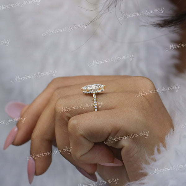2 CT marquise moissanite engagement ring,hidden halo cathedral ring set,marquise cut solitaire ring,modern unique,anniversary wedding ring