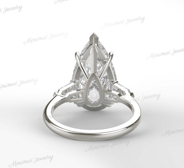 Pear Cut Moissanite Engagement Ring 21.5CT Three Stone pear shaped Wedding Statement Ring Side Shield Large Diamond Anniversary Ring gift