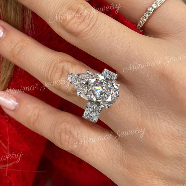 6.5CT pear moissanite engagement ring Hidden halo wide band unique large moissanite pear cut wedding ring big diamond anniversary ring women