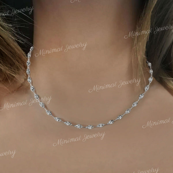 14k solid Gold Tennis necklace,Marquise moissanite necklace,tennis choker necklace,tennis chain eternity necklace,Moissanite tennis necklace